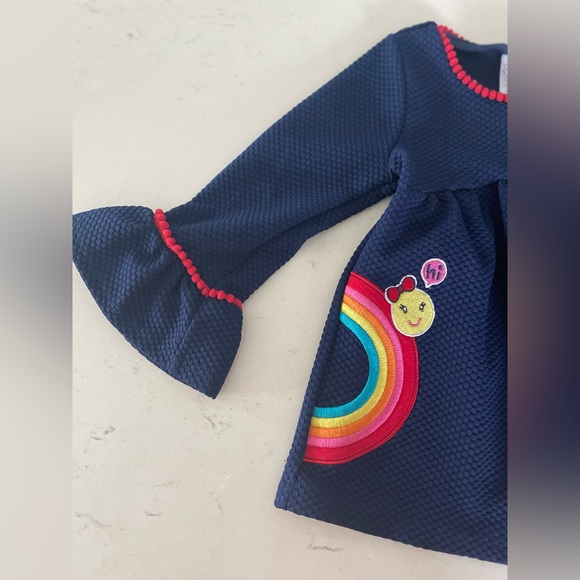 Nannette Kids Navy Embroidered Rainbow Heart Smiley Face Red Trim Top Size 5 - Picture 4 of 8